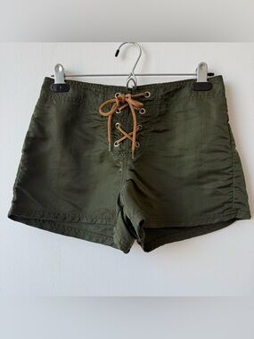 Vintage Olive High-Waist Lace-Up Surf Shorts